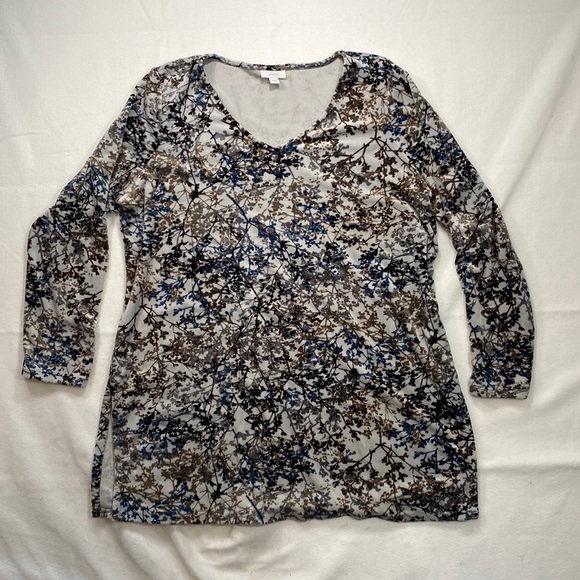 J. Jill Tops - J Jill Pure Jill Long Sleeve Shirt Blouse Soft Stretch White Blue Brown Womens L